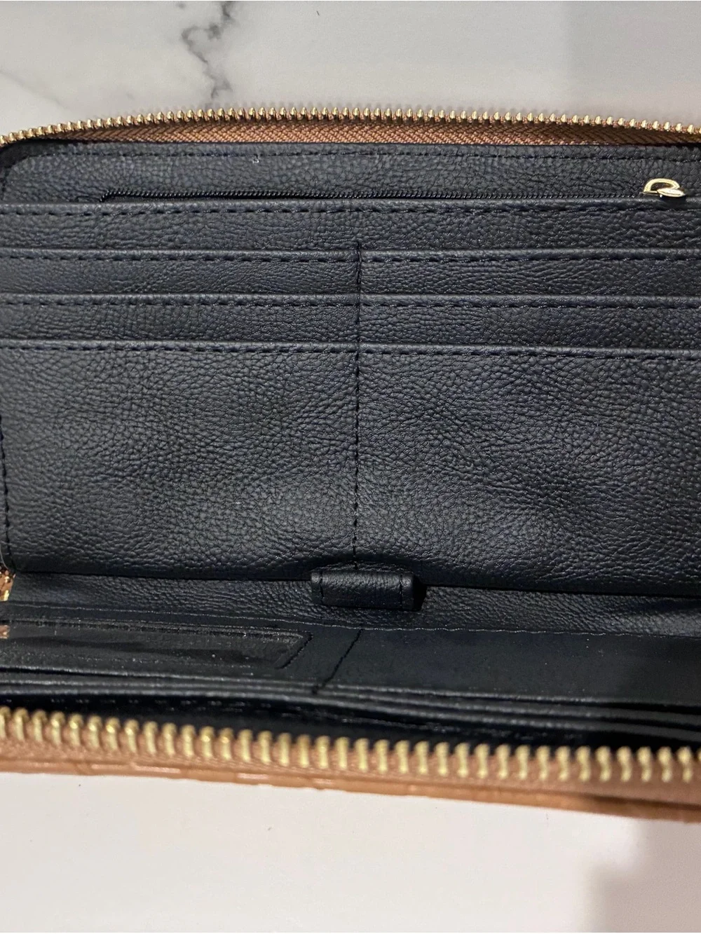 Steve Madden Brown Embossed Wristlet with Gold Accent